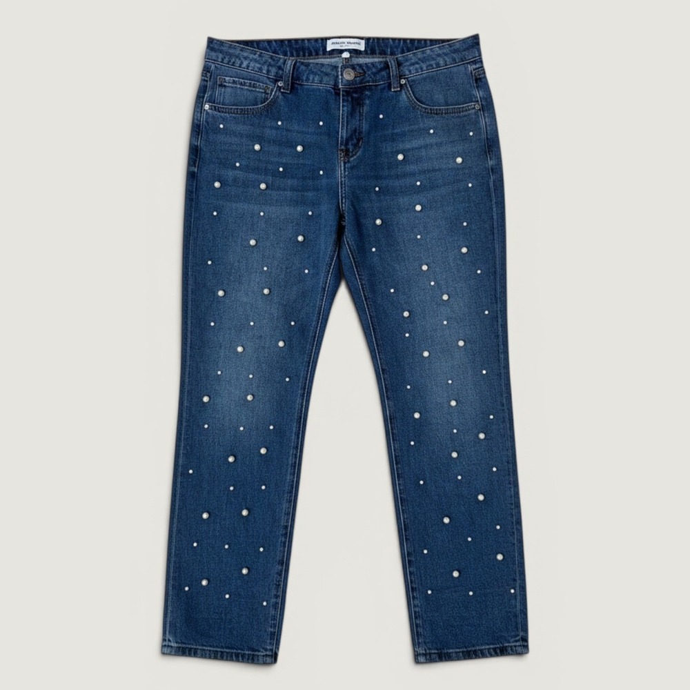Ashley Mason Pearl Studded Jeans Womens 11/30 Blue Excellent Embellished Denim